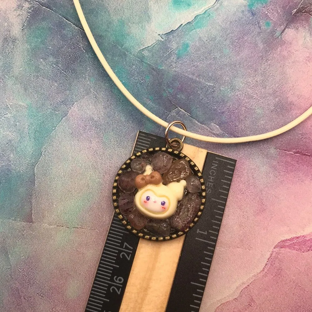 Handmade Strawberry Quartz Cream Kuromi Necklace Brown - Image 5