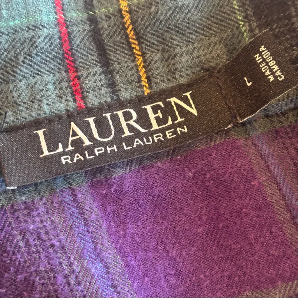 RALPH LAUREN Black Label Purple & Green Plaid Flannel Pajama Set 2 Piece Large - Image 13