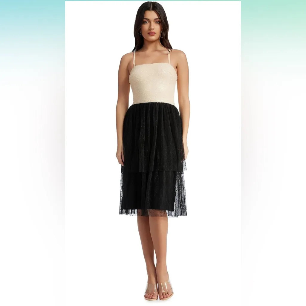 Dress the Population Kady Sequin Tiered Tulle Midi Dress – Cream Multi NWOT - Image 2