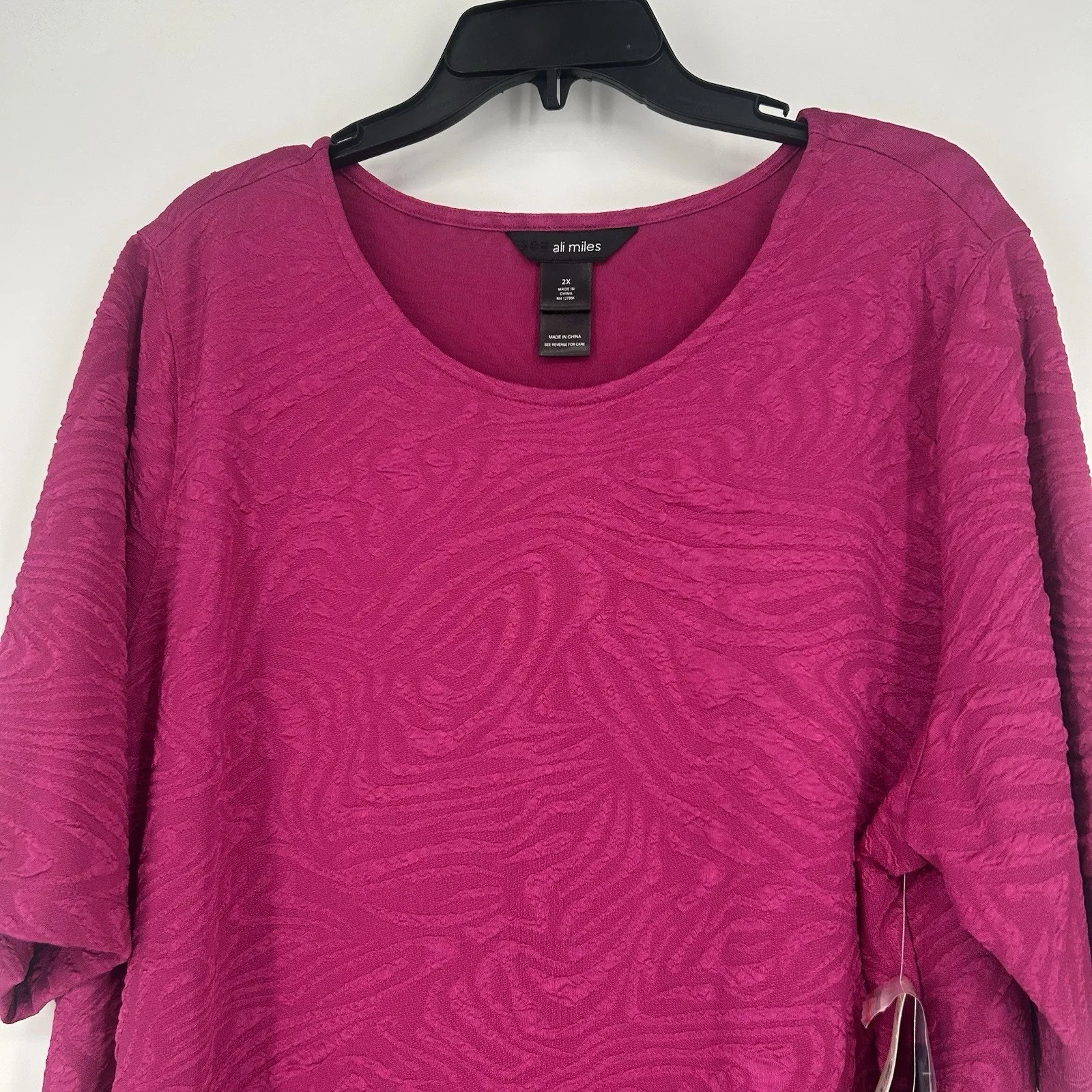 NEW Ali Miles Textured Tunic Top Pink Asymmetric Pocket Art Lagenlook Size 2X - Image 2