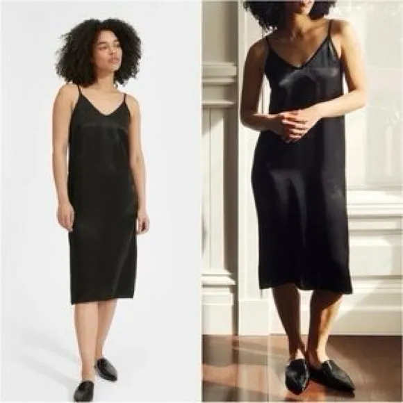 EVERLANE V-neck Strappy Midi Slip Black Dress Sz 10 - Image 2