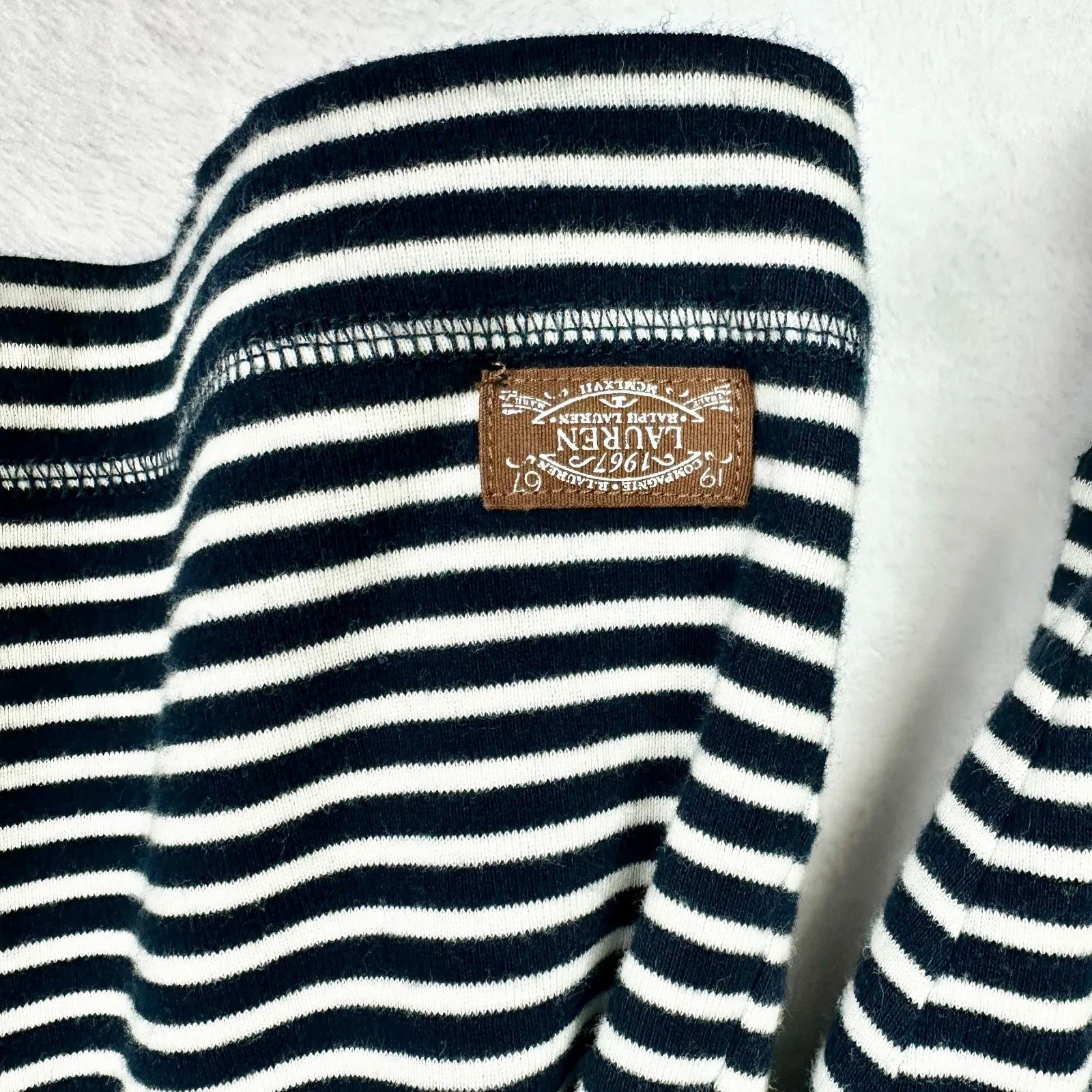 Lauren Ralph Lauren Womens Stripe Elbow Patch Top Size 2X Cotton Navy White - Image 4