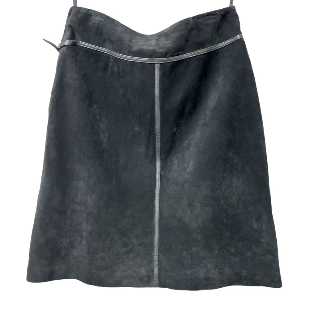 Vintage Margaret Godfrey Black Suede Leather Skirt Midi Black Suede Skirt Sz 10 - Image 2