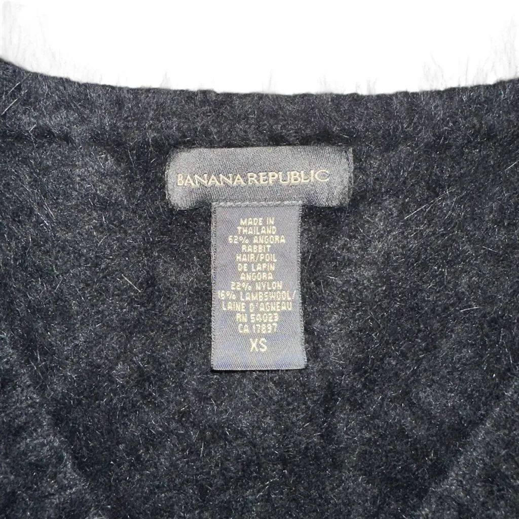 Banana Republic Angora Rabbit Hair and Lambswool Black Cozy Fuzzy Sweater XS - Image 3