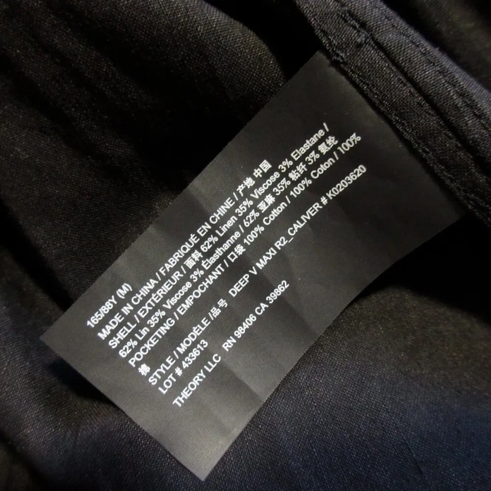 NWT Theory Deep V Neck Midi in Black Caliver Linen Black Belted Dress M - Image 4