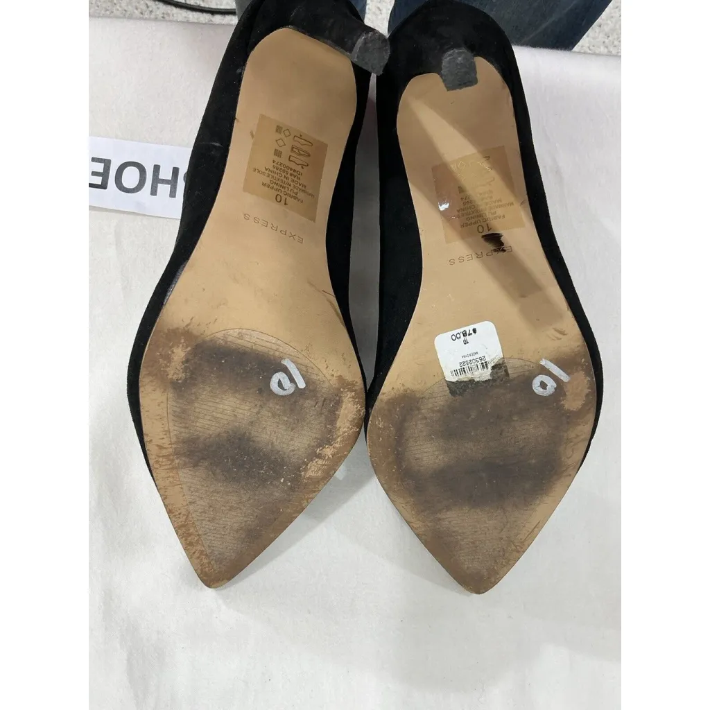 Womans Express Slip On Black Faux Suede High Heel Pump Size 10 - Image 8