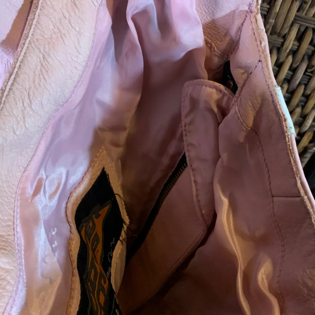 Power Strip Pink and White Leather Motorcycle Chaps Size S - Image 9