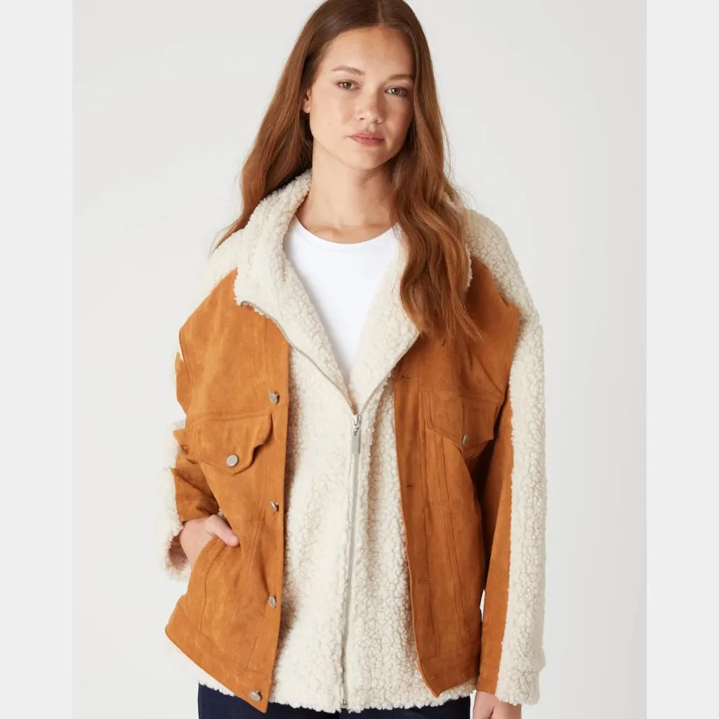 NWT BLANKNYC Faux Suede & Faux Shearling Trucker Jacket Small, CATCH ME OUTSIDE - Image 5