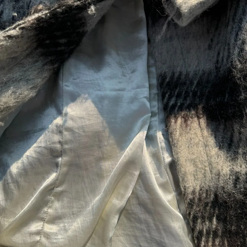 BCBGeneration Plaid Wool Wrap Coat Sz XS Shawl Collar Fuzzy Mid-Length - Image 4