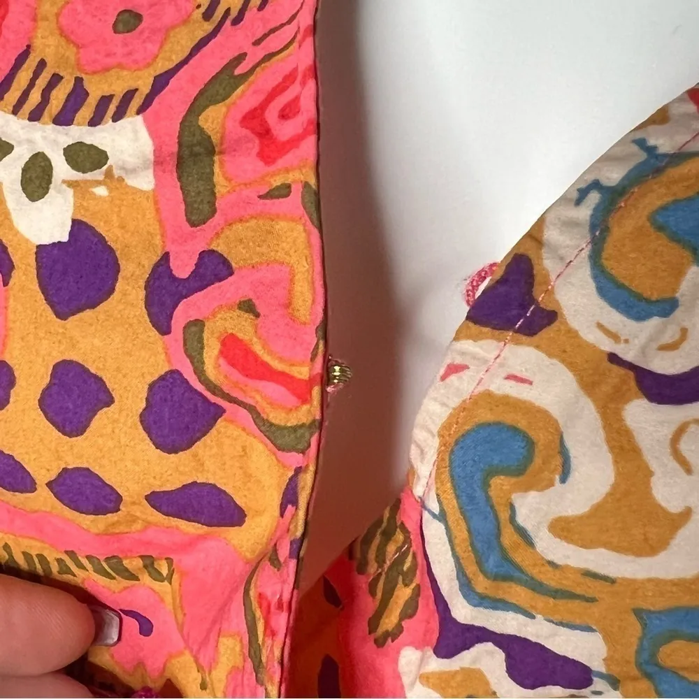 J. Crew Boho Wrap Tie Puff Sleeve Blouse Coral Pink Orange Floral Top Small - Image 3