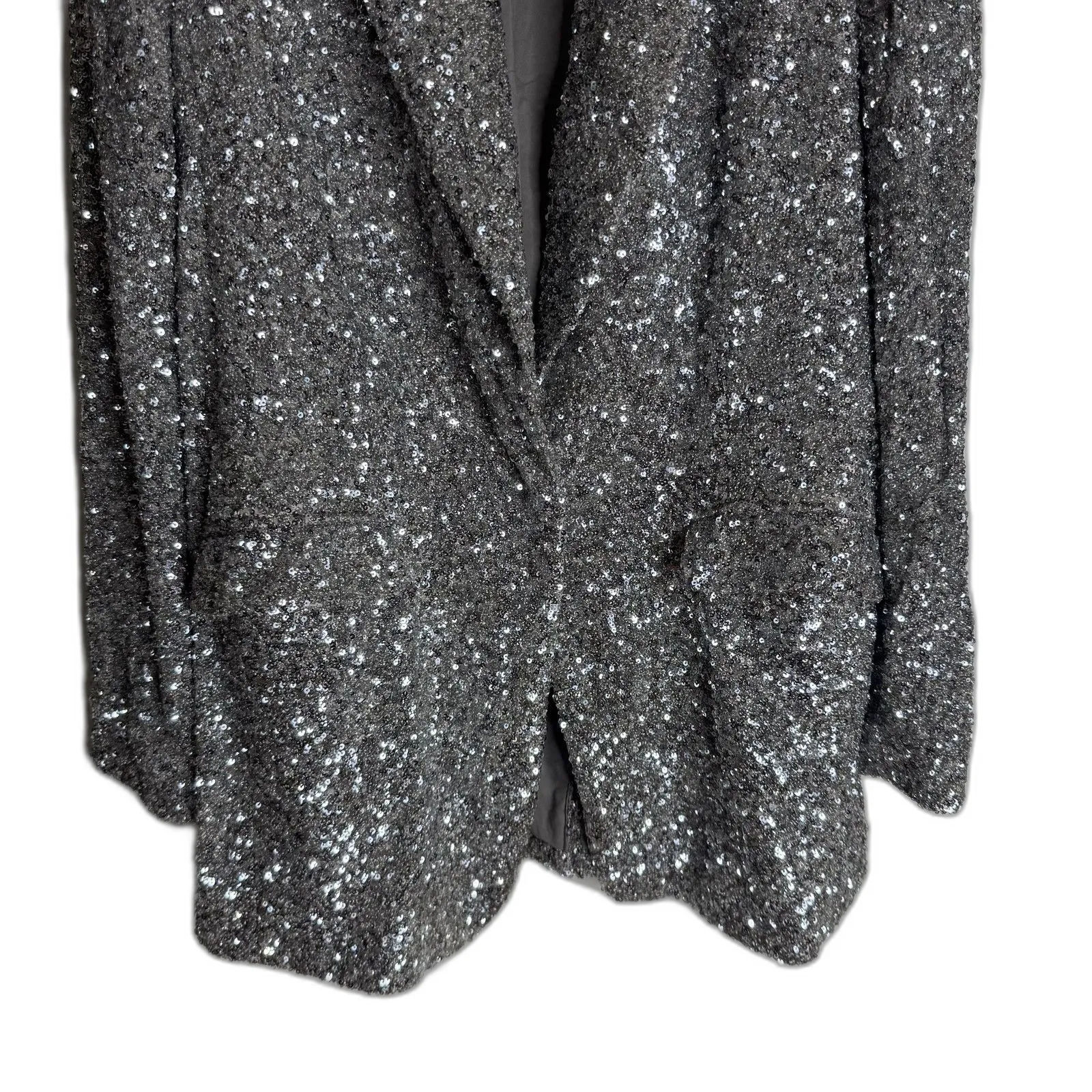 EXPRESS  Blazer Womens Medium Silver Sequin Sparkle Jacket Party Evening Metallic - Image 3