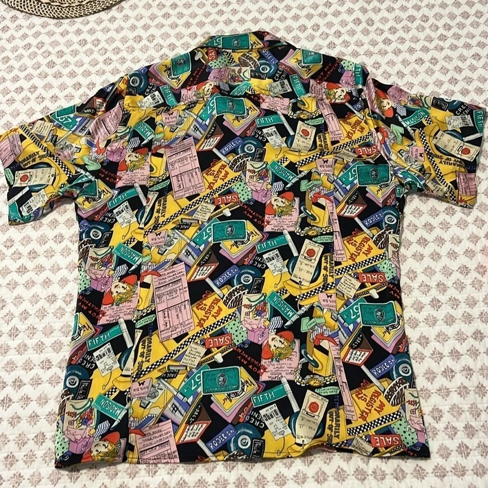Vintage Nicole Miller 1990 Limited Shopaholic Print Silk Button Down NYC Shirt - Image 10