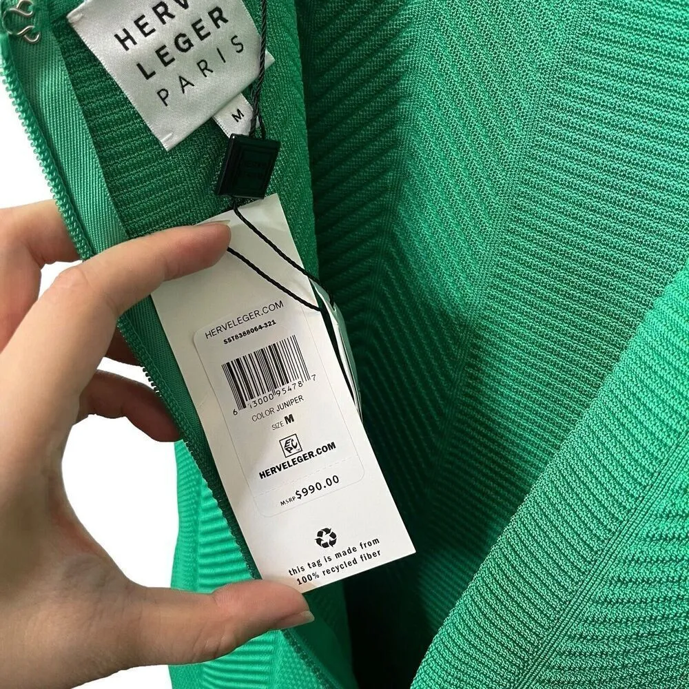 Herve Leger NWT Herringbone Mini Dress Juniper Green Women’s Size Medium Bodycon - Image 5