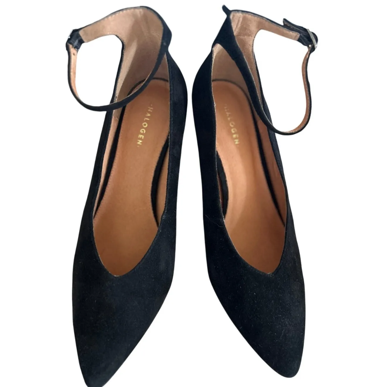 Halogen Nordstrom Black Leather High Vamp Ankle Strap Pointed Toe Heel - Image 3