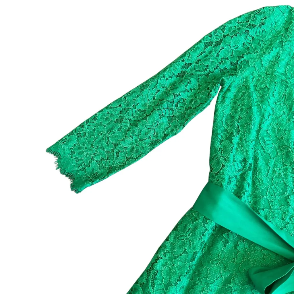 Diane Von Furstenberg DVF Julianna Lace Wrap Dress Green 3/4 Sleeve Size 10 - Image 5