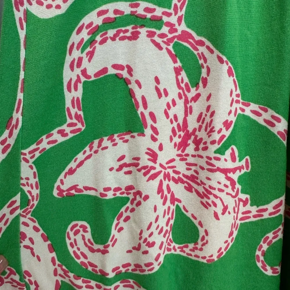 Lily Pulitzer Silk Cotton Green & Pink Hibiscus Floral Sundress Size XS - Image 7