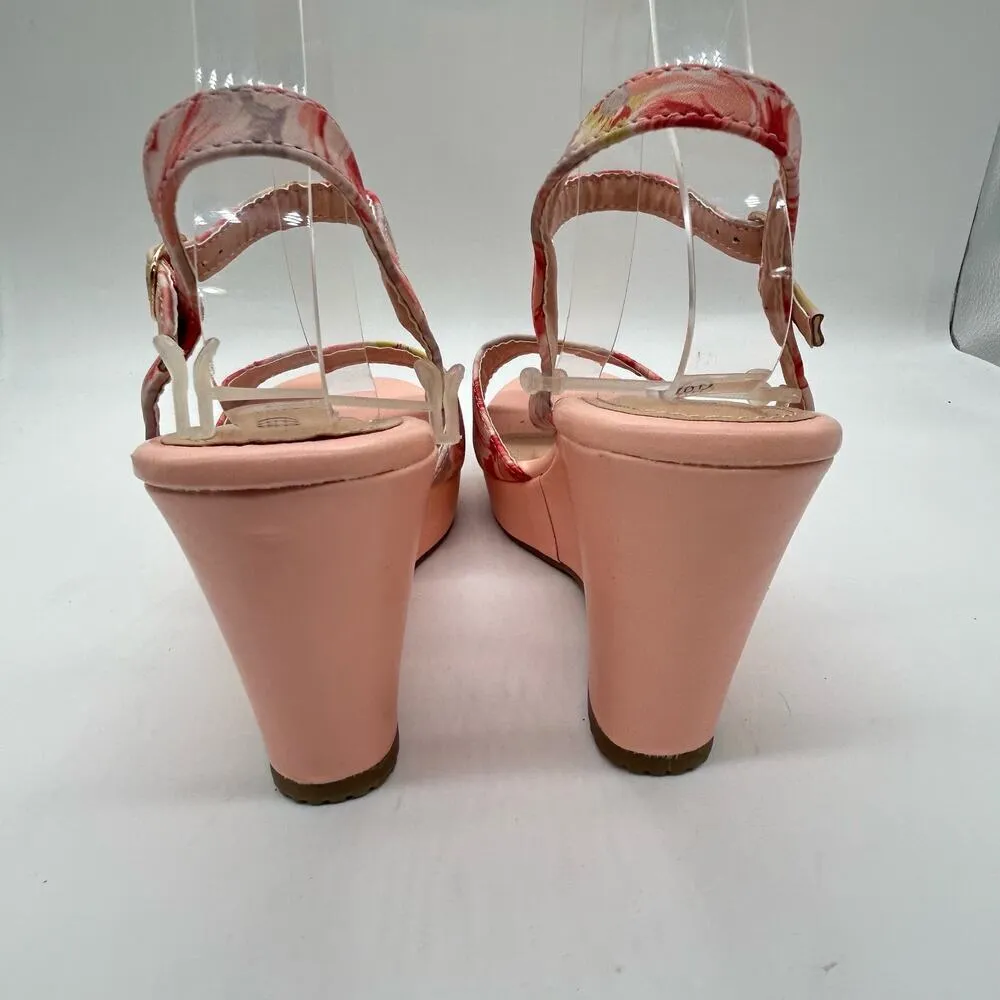 Top Moda‎ Sandal Womens 10 Pink Floral Wedge Open Toe Wedge Sandal - Image 7