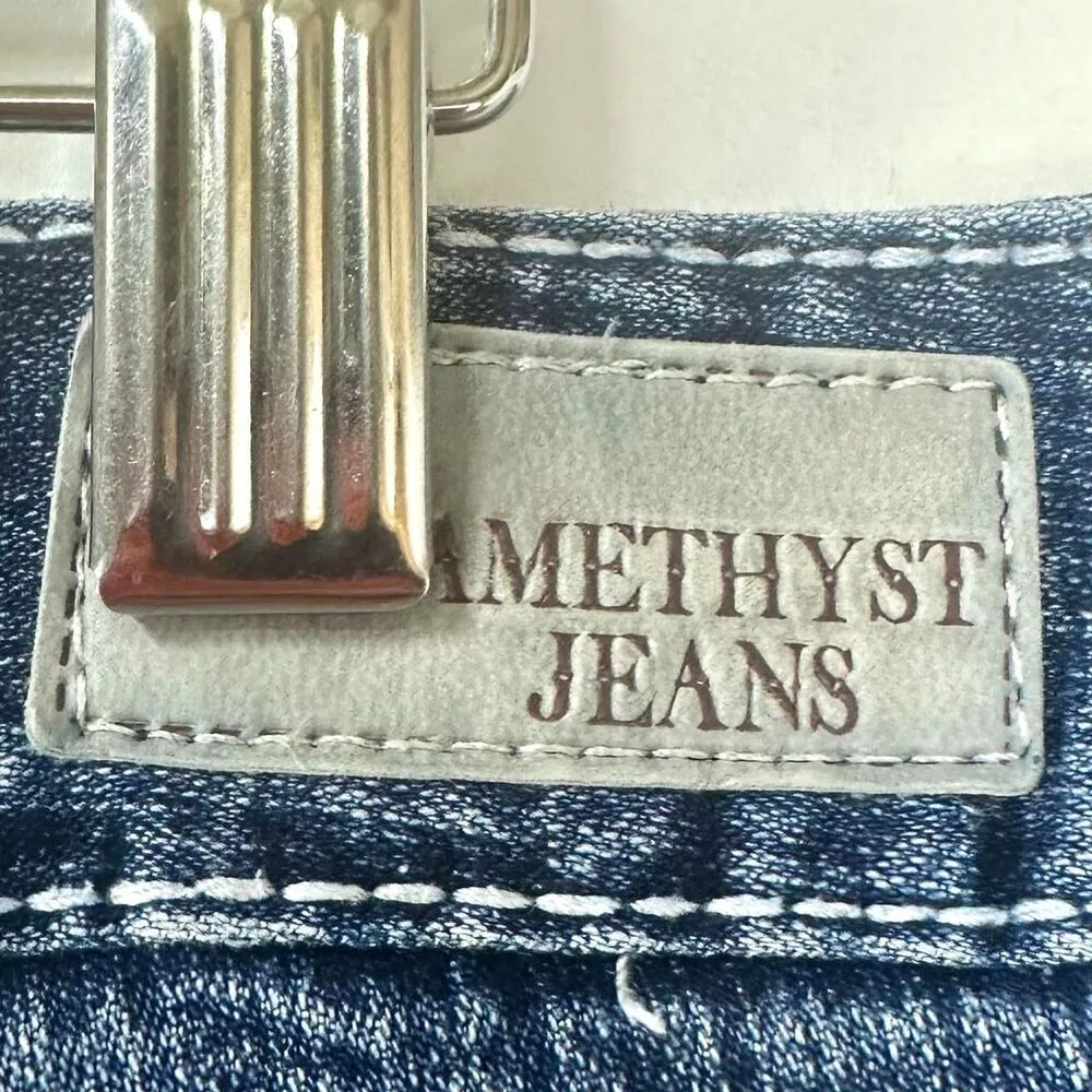 AMETHYST JEANS 2000s Y2K Blue Denim Low Rise Mini Short Shorts Size 7 Lace Trim - Image 4