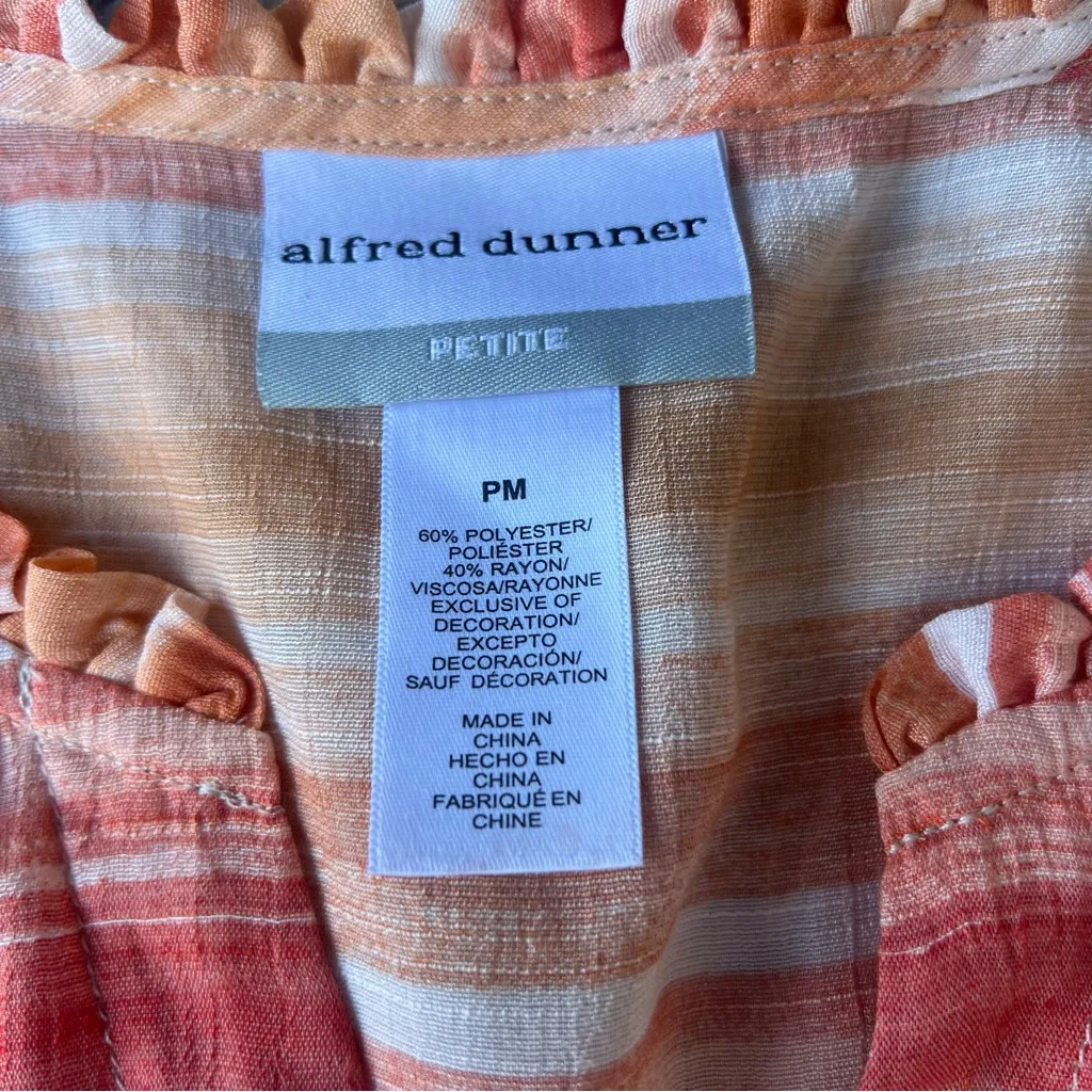 Alfred Dunner Warm Striped Floral Embroidered Size Med Long Sleeve Top Blouse Orange - Image 6