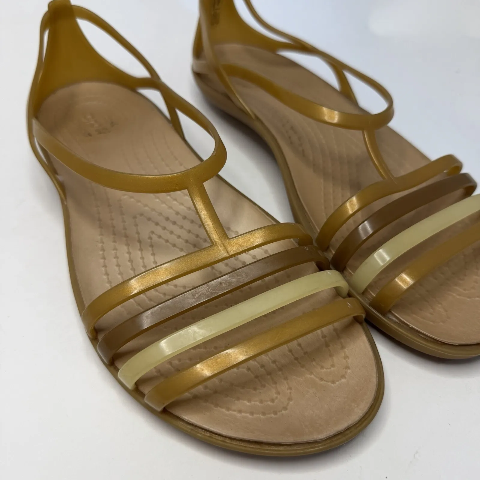 Crocs Isabella Jelly Flats 202465 Sandals Tan Gold Bronze Womens US 8 Strappy - Image 4