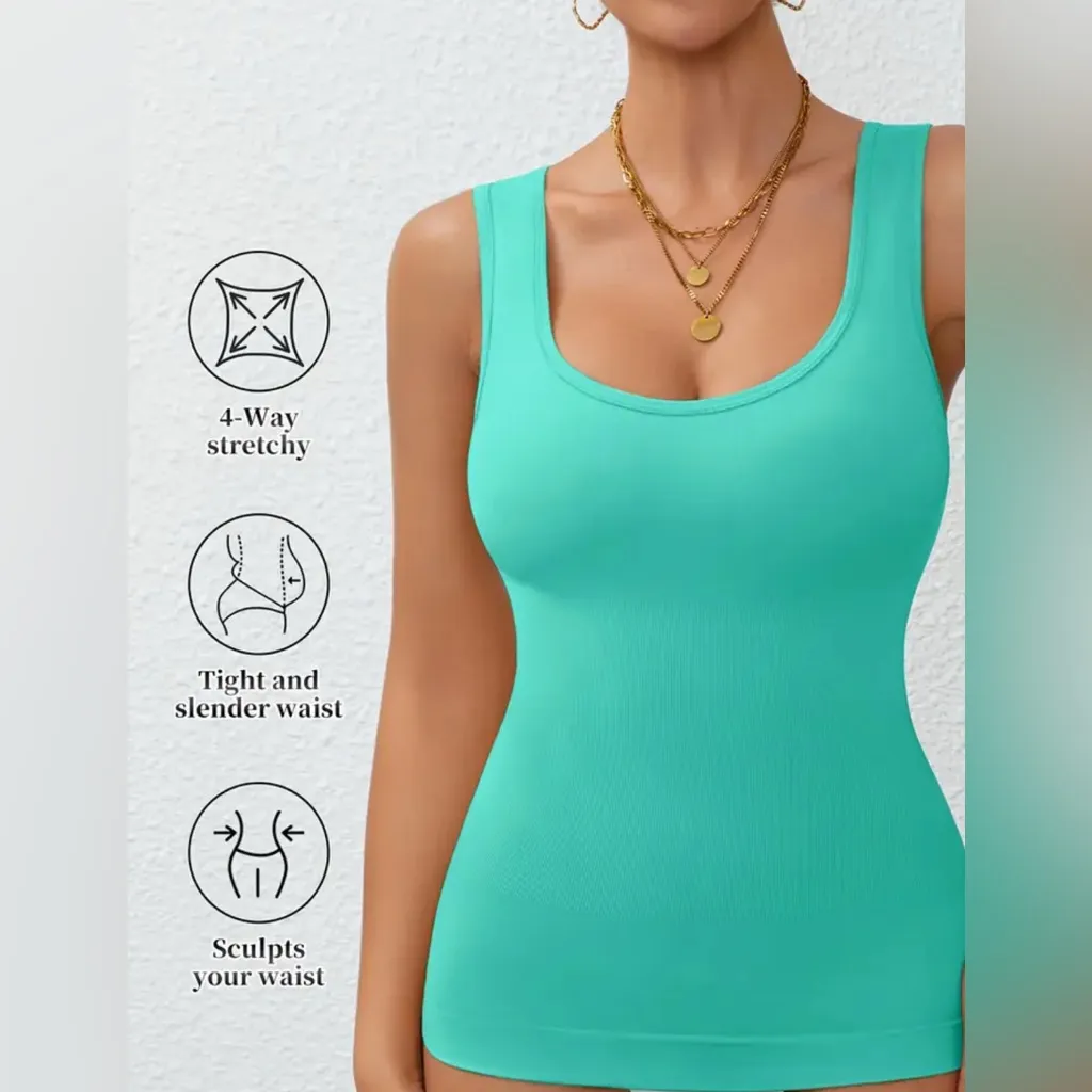 Waist Shrinking Chest Enhancing Compression Tank Reversible Neckline Green Size M - Image 4