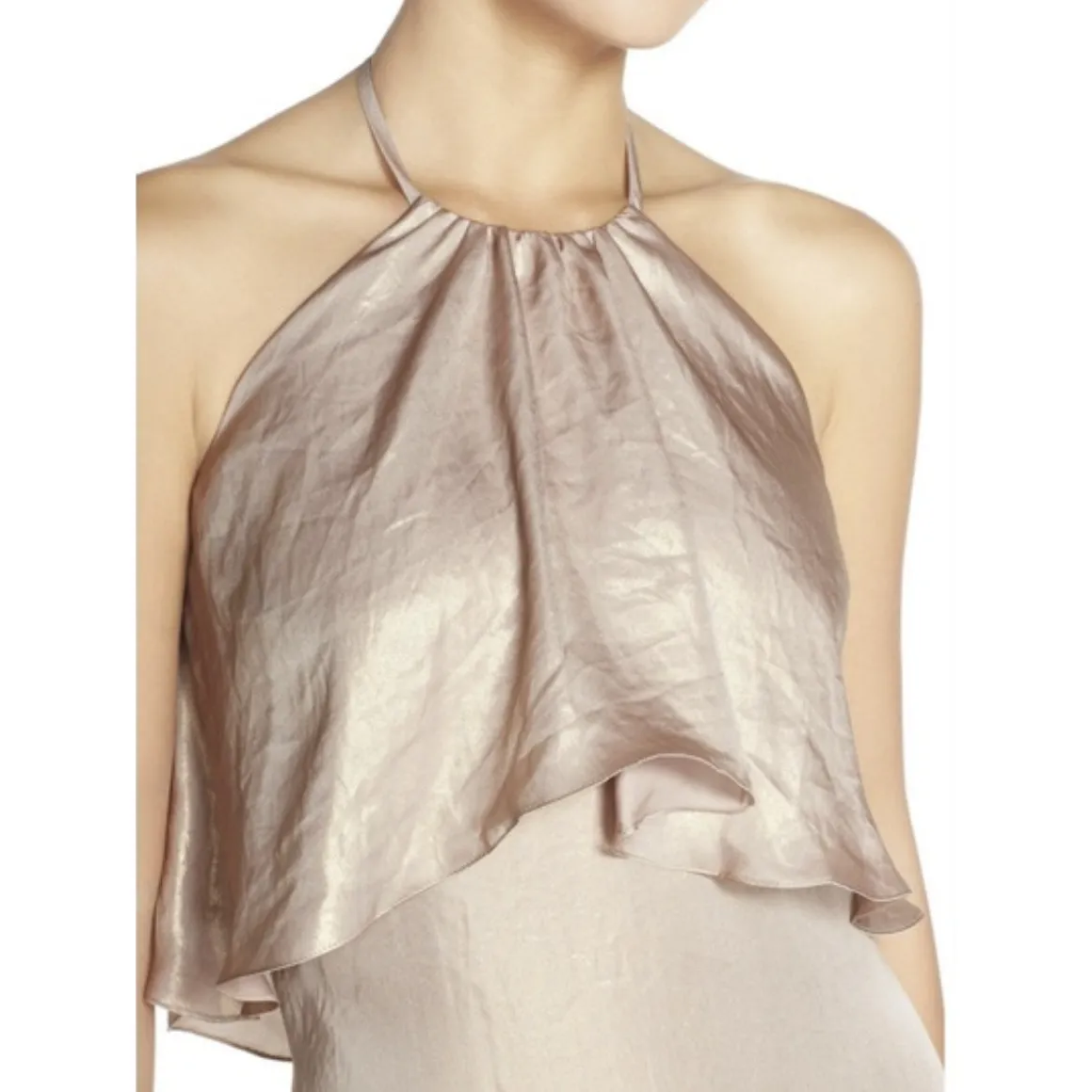 Nouvelle Amsale Lilith Dress in Rose Gold Liquid Metal Chiffon Size M - Image 3