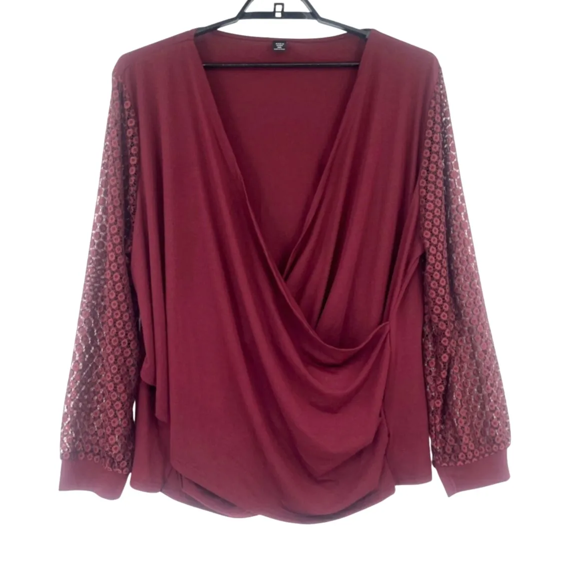 Burgundy Draped Surplice Lace Womens Top Sz 4XL Boho Whimsigoth Fall Draped - Image 2