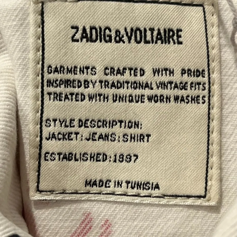 ZADIG & VOLTAIRE Women's White Denim Kioky Jormi Graffiti Detail Jacket Size S - Image 3