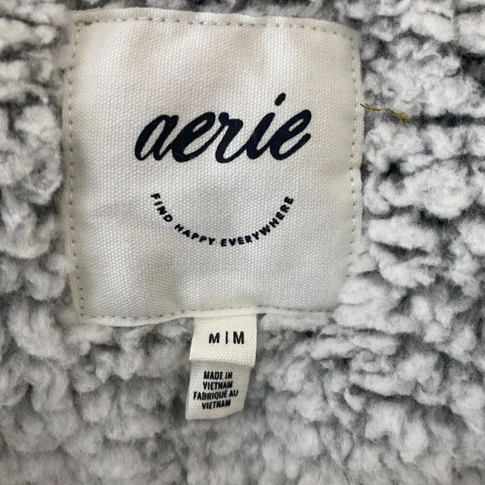 Aerie Gray Sherpa Hooded Belted Robe Cozy Fleece Spa Lounge Warm Pockets Bath M Size M - Image 6