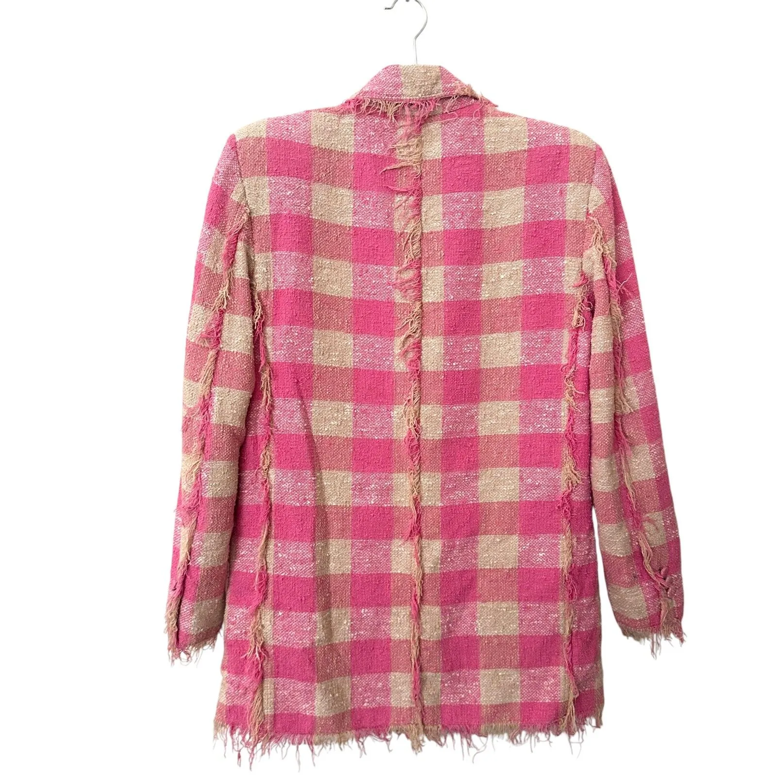 MSGM Checkered Fringe Tweed Jacket Pink Sz40‎ (US10) Size 10 - Image 5