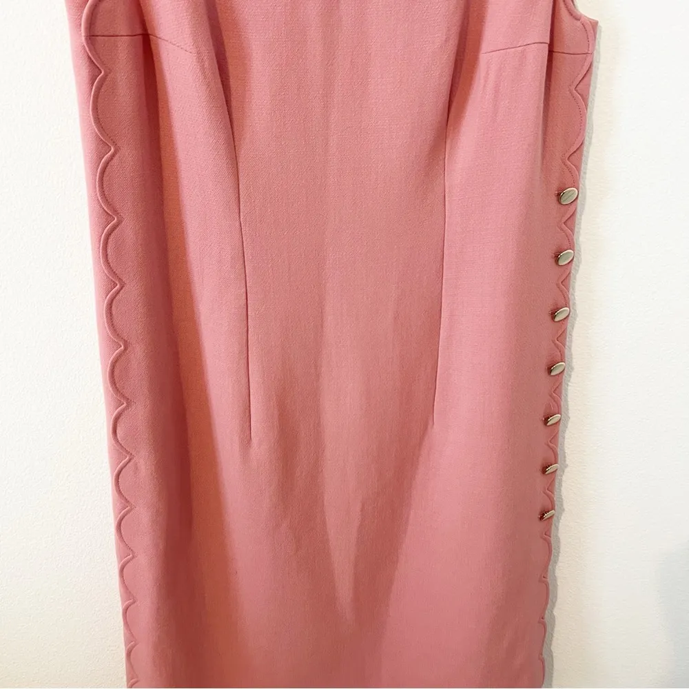Escada Dascalopa Scalloped Pink Wool Midi Dress Button Size 44 - Image 2