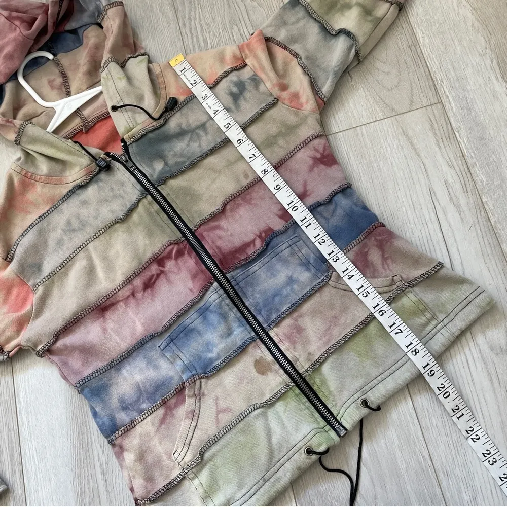 Nepal Patchwork Jacket cotton striped hooded zip womens (medium) grunge pastel Green - Image 2