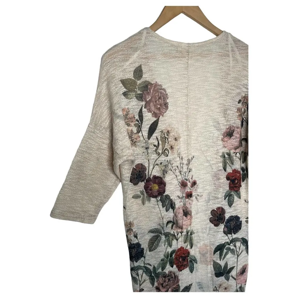 Live In The Moment Sweater Womens S Floral Boho Open Cardigan Long Line Ivory - Image 10