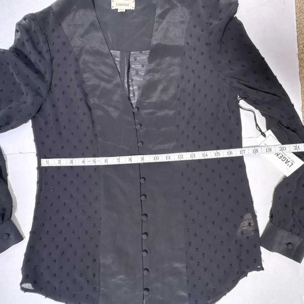 L’AGENCE Fallon Black Swiss Dot Silk Button Down Blouse NWT Small - Image 12