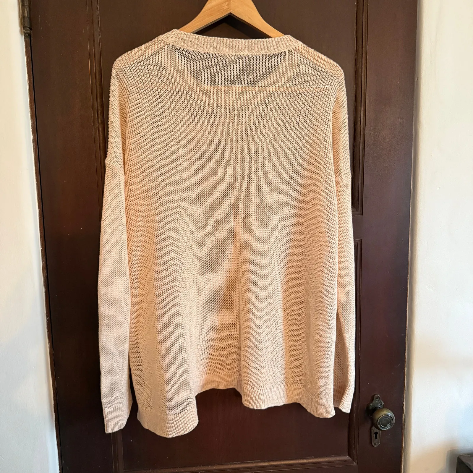 EILEEN FISHER | Cream 100% Linen Lightweight Open Weave Crewneck Sweater | Large - Image 7