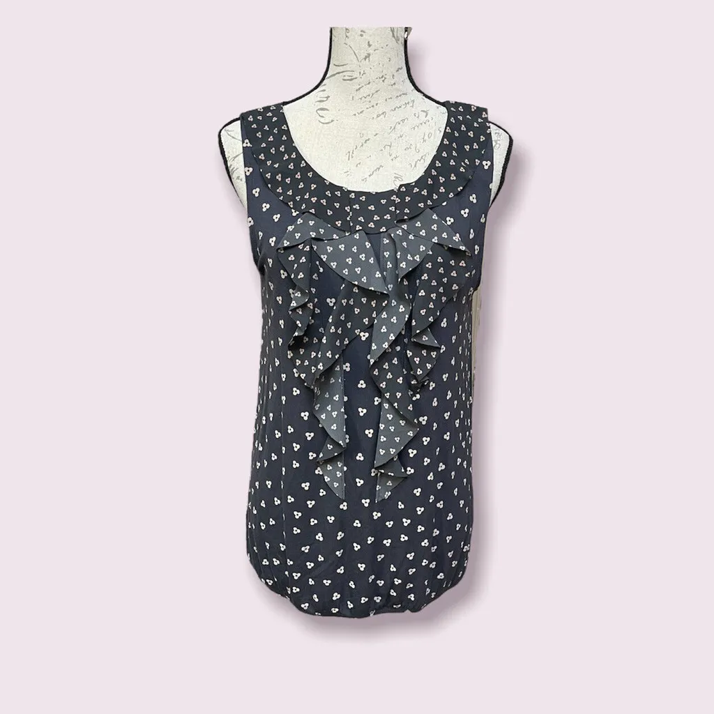 Ann Taylor Loft Women's Sz M Sleeveless Rufle Front Blouse Gray - Image 2