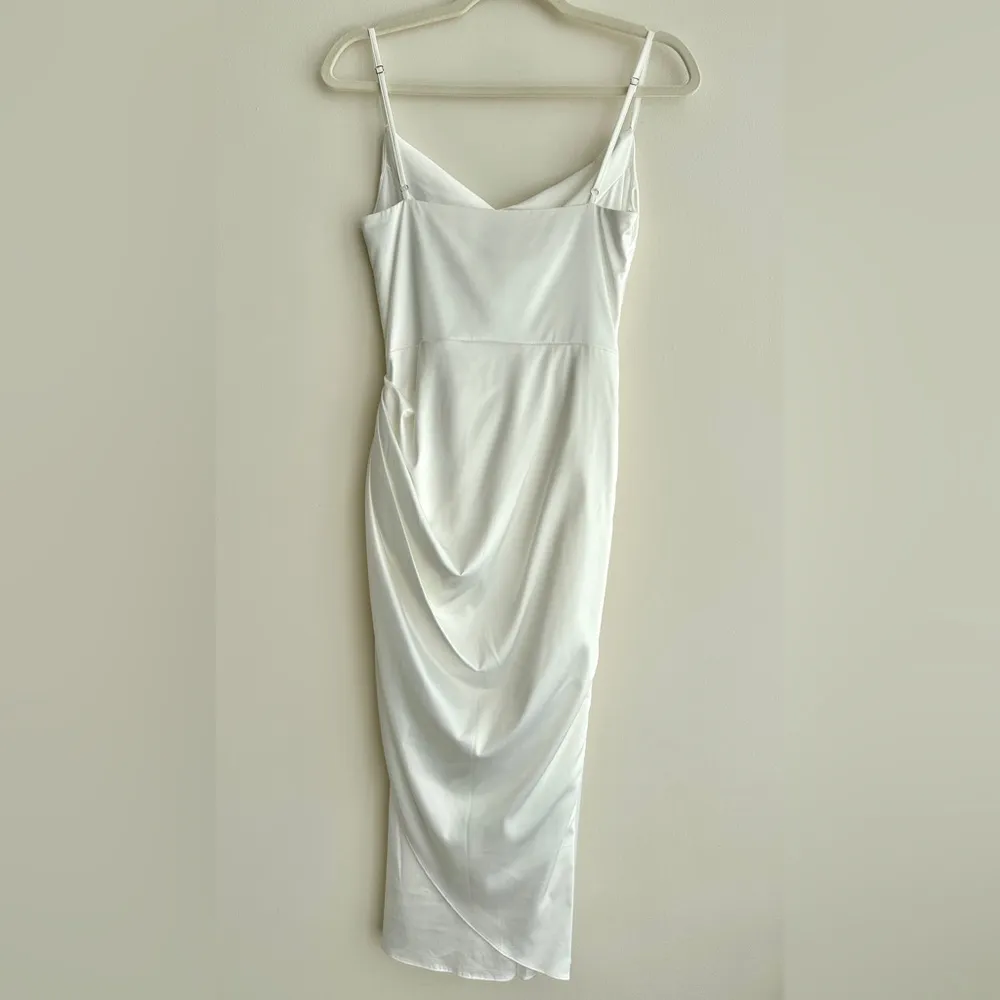 Satin Inspired Silky Midi Cowl Neck Dress, Bridal Shower Graduation Dress, S/M White Size undefined - Image 11