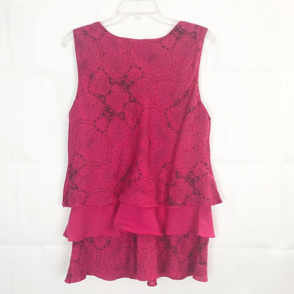 Click Floral Top Womens Large Vintage Linen Ruffle Beachy Lagenlook Coastal Chic Pink - Image 6