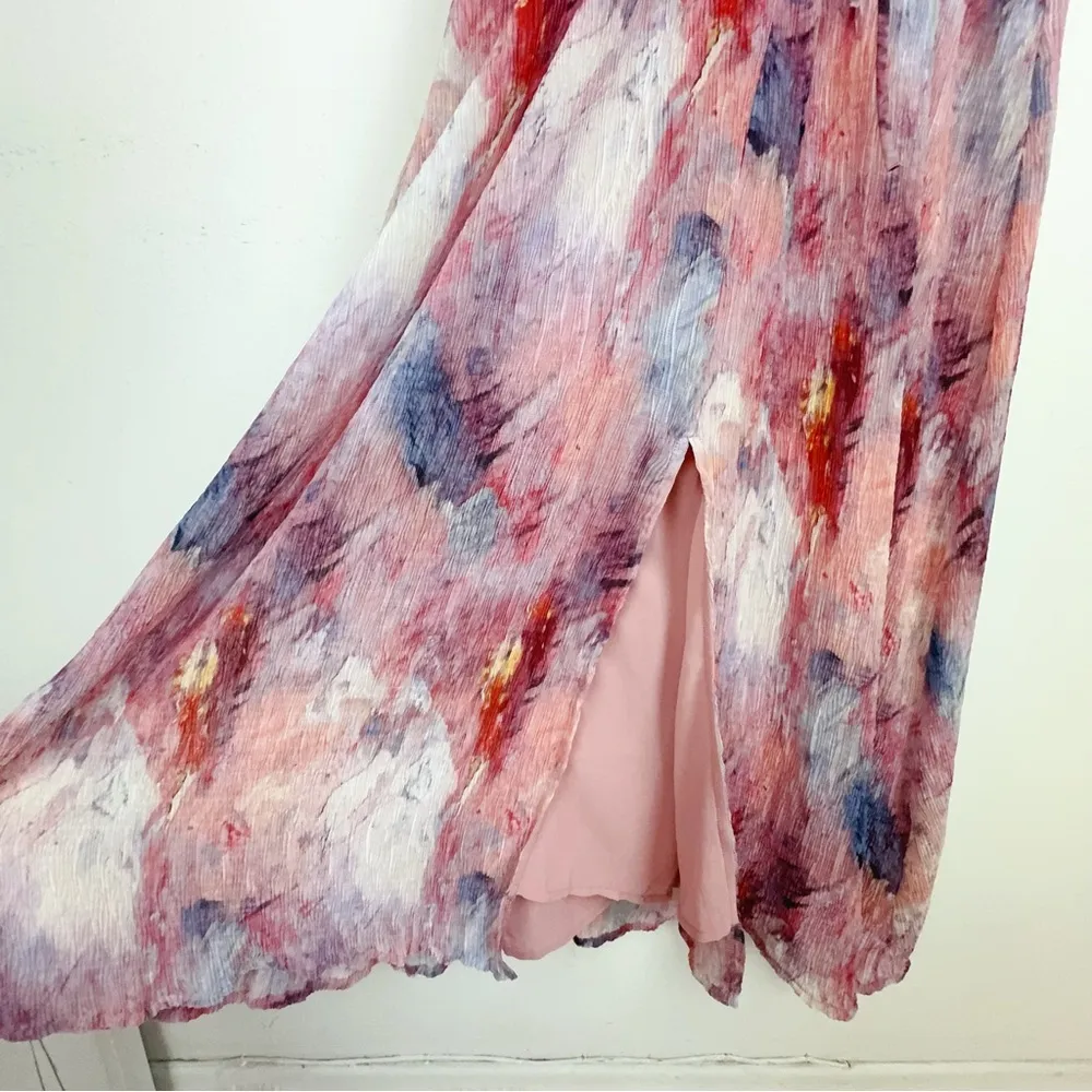 NWT ASTR the Label Pink Floral Reversible V Neck Midi Dress One Size - Image 4