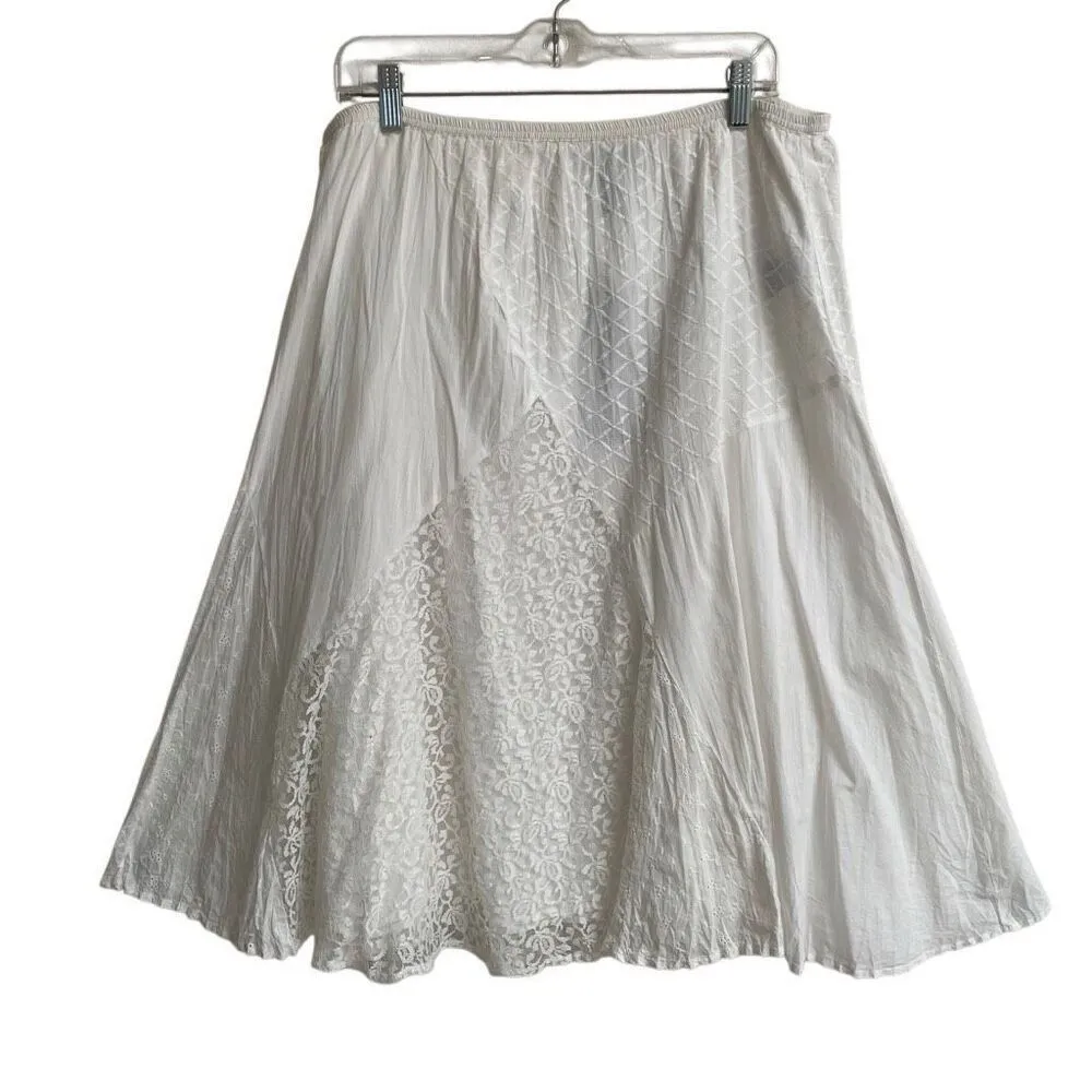 Style & Co Petite Maui bright white BoHo lace eyelet skirt womens PL A-line READ - Image 2