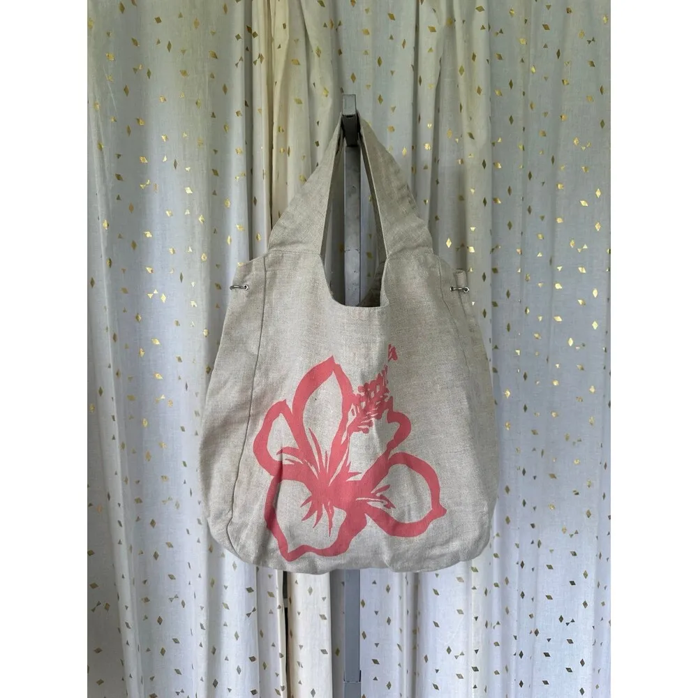 Unbranded Reversable Hawaiian Print Tropical Hibiscus Canvas Open Tote Bag - Image 2