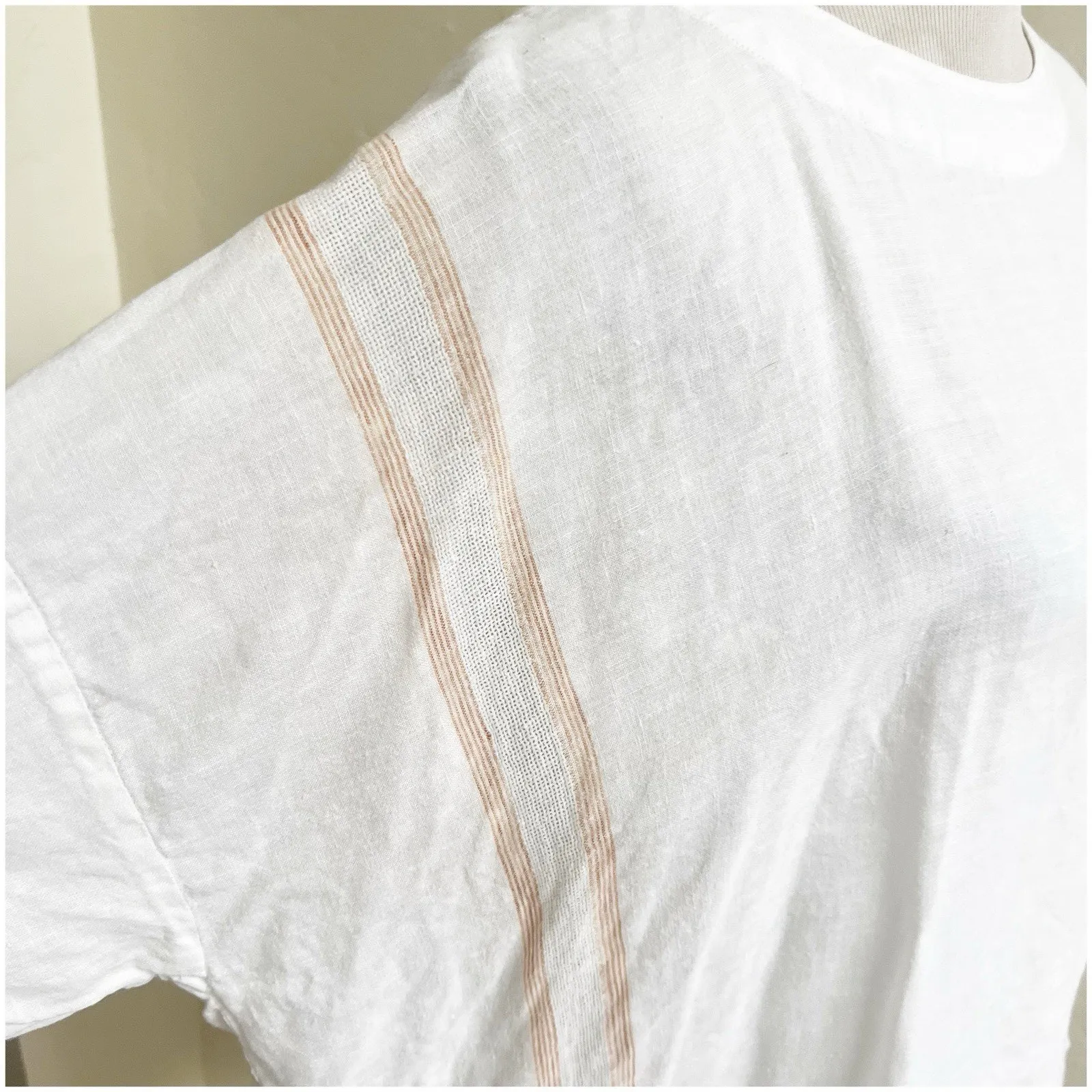 Eskandar Women’s Linen Tunic Boxy White Tan Colorblock Size XS Oversized Beach - Image 12