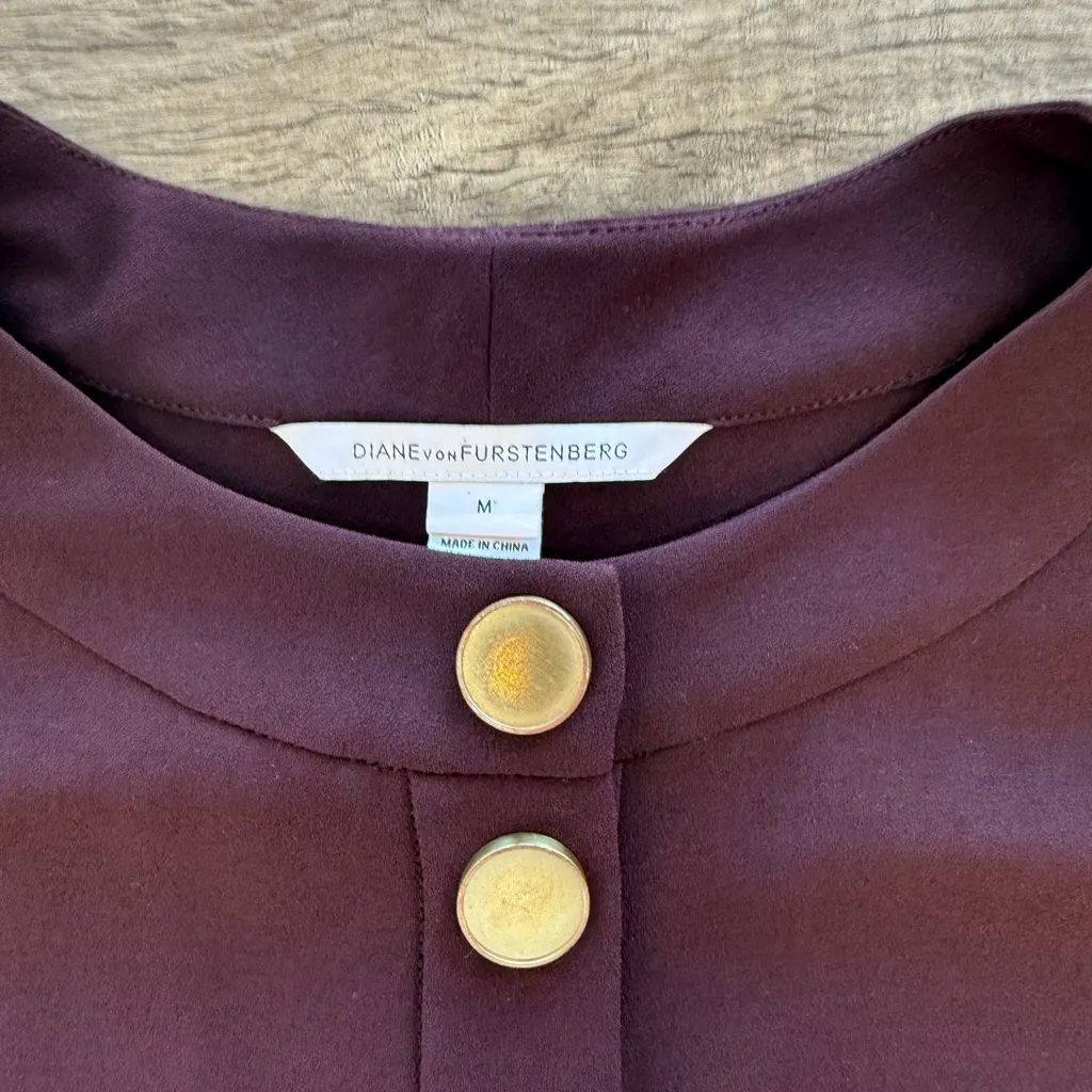 diane von furstenberg maroon short dress with large brass buttons front size‎ M - Image 3