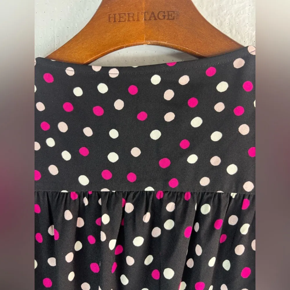 Kate Spade L Drop Waist Wrap Black and Pink Polka Dot Dress - Image 5