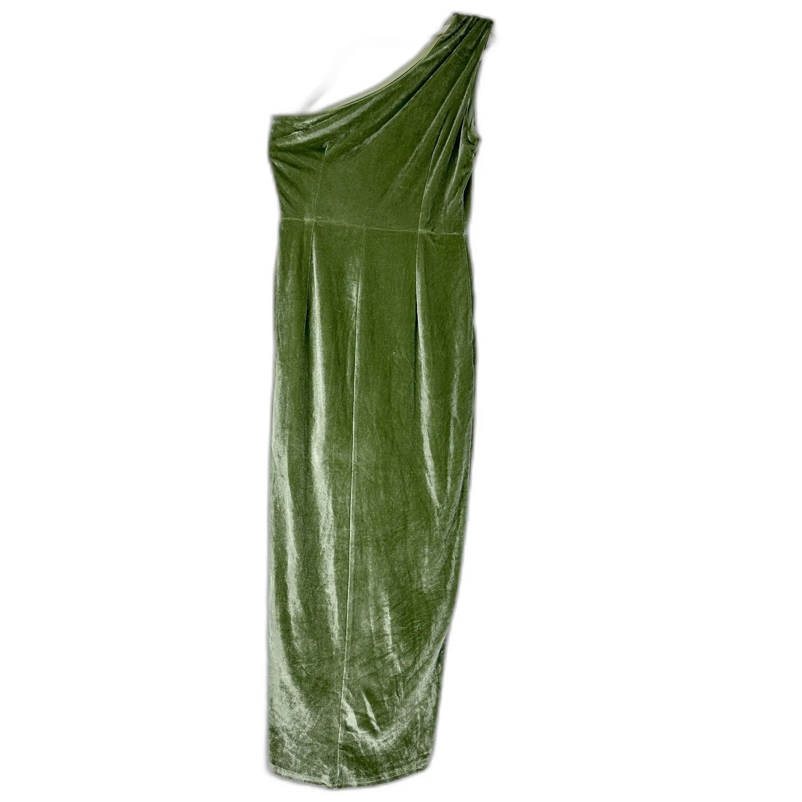Baltic Born Kourtney Velvet One Shoulder Midi Dress Sage Size Small NEW Stretch - Image 3