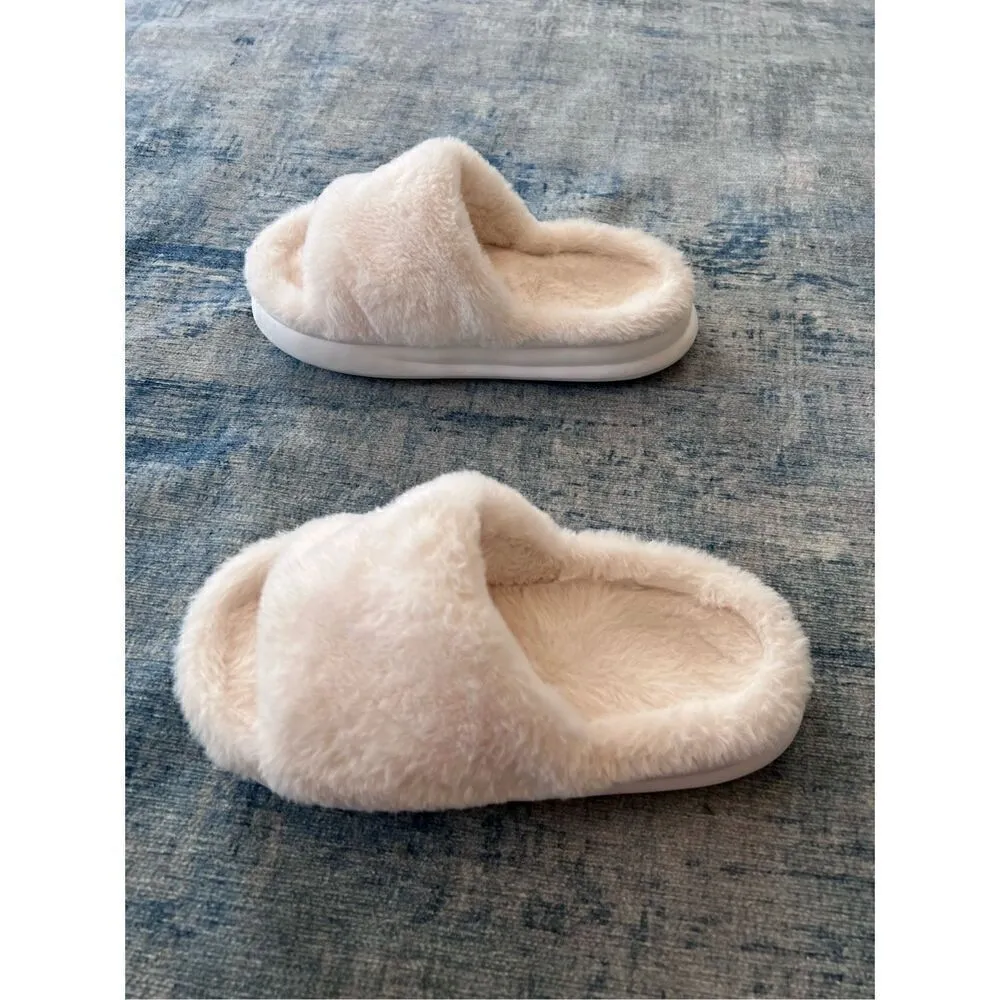 Cream Faux Fur Platform Slipper Slides Euro 40 - Image 3