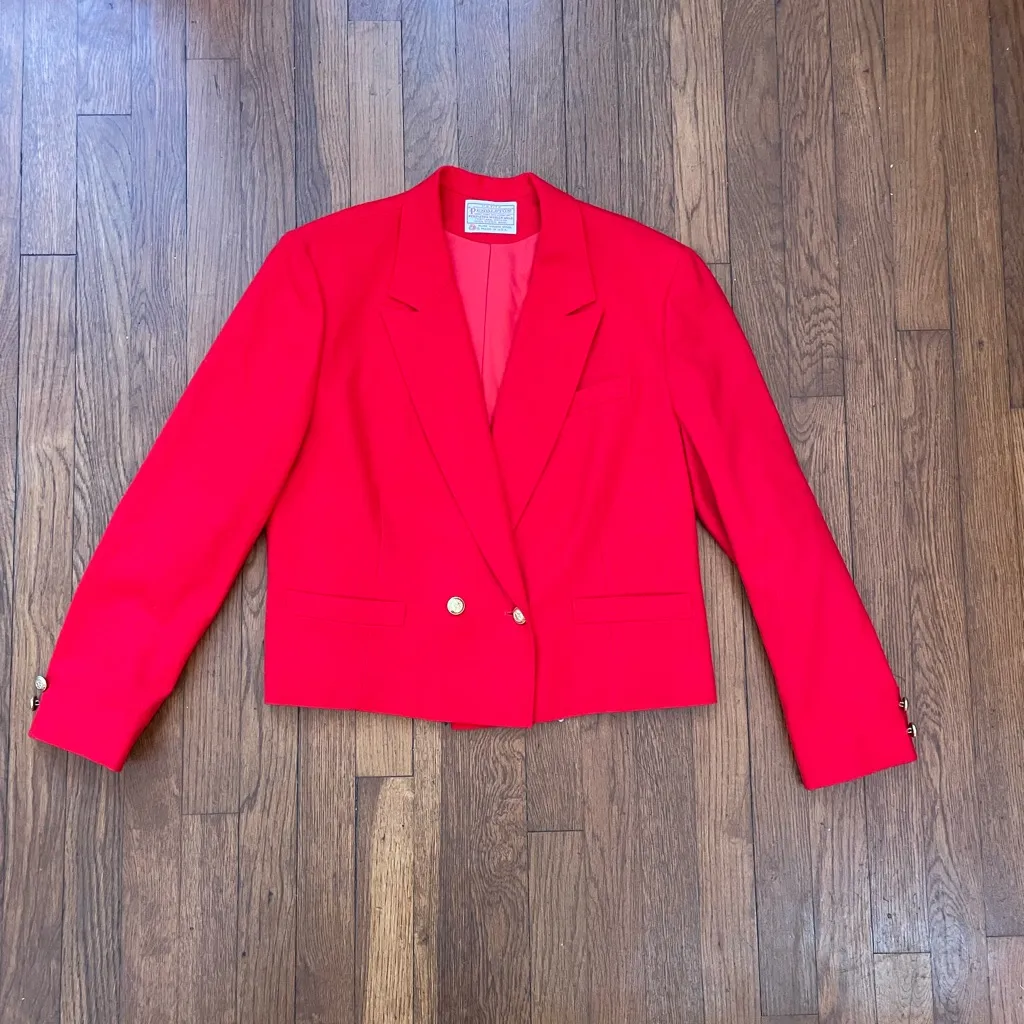 VNTG PENDLETON Virgin Wool Cherry Red Gold Button Double Brested Blazer Sz S - Image 14
