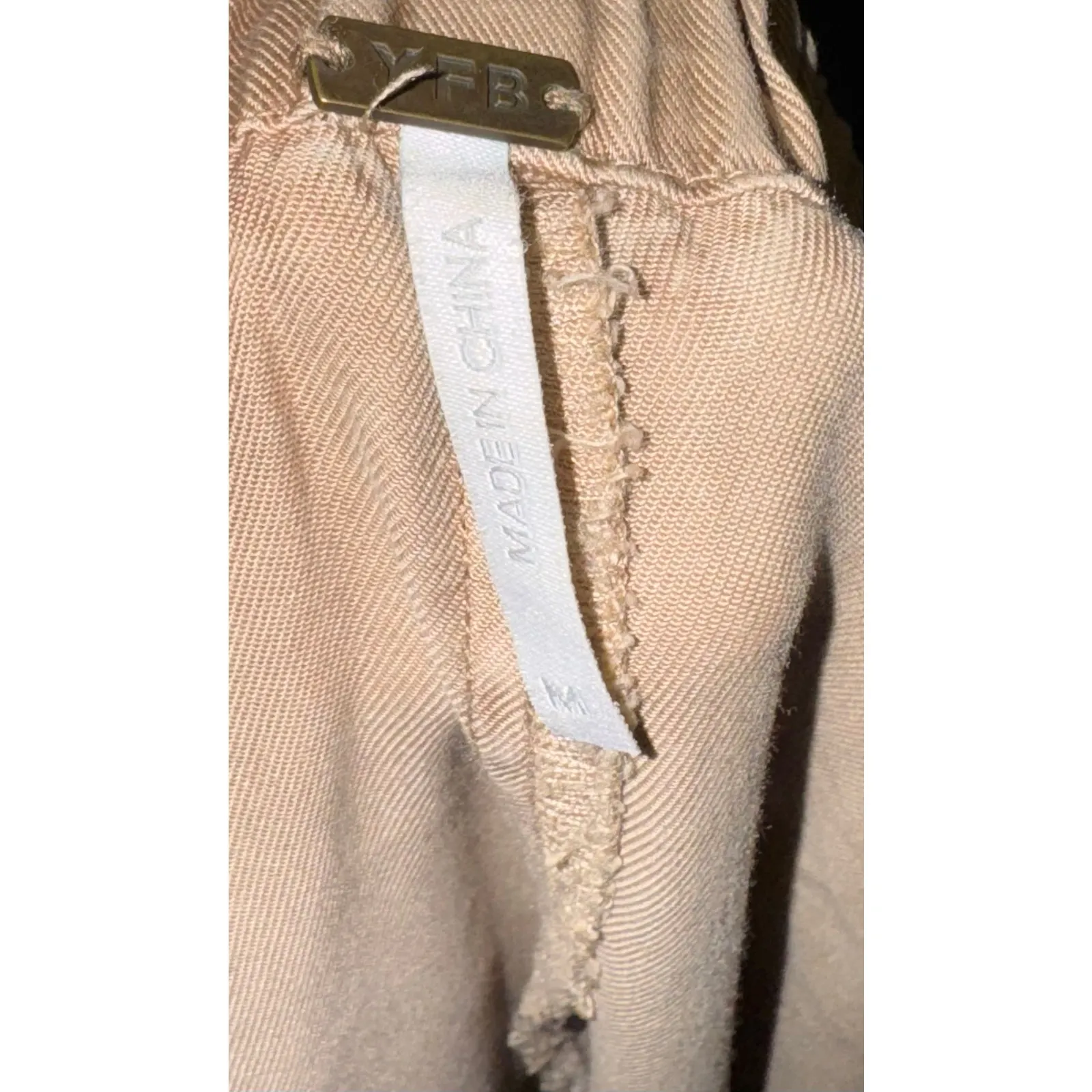 YFB Wide Leg Pants Embroidered High Waisted Pants Womens Medium Khaki Boho ~Flaw - Image 13