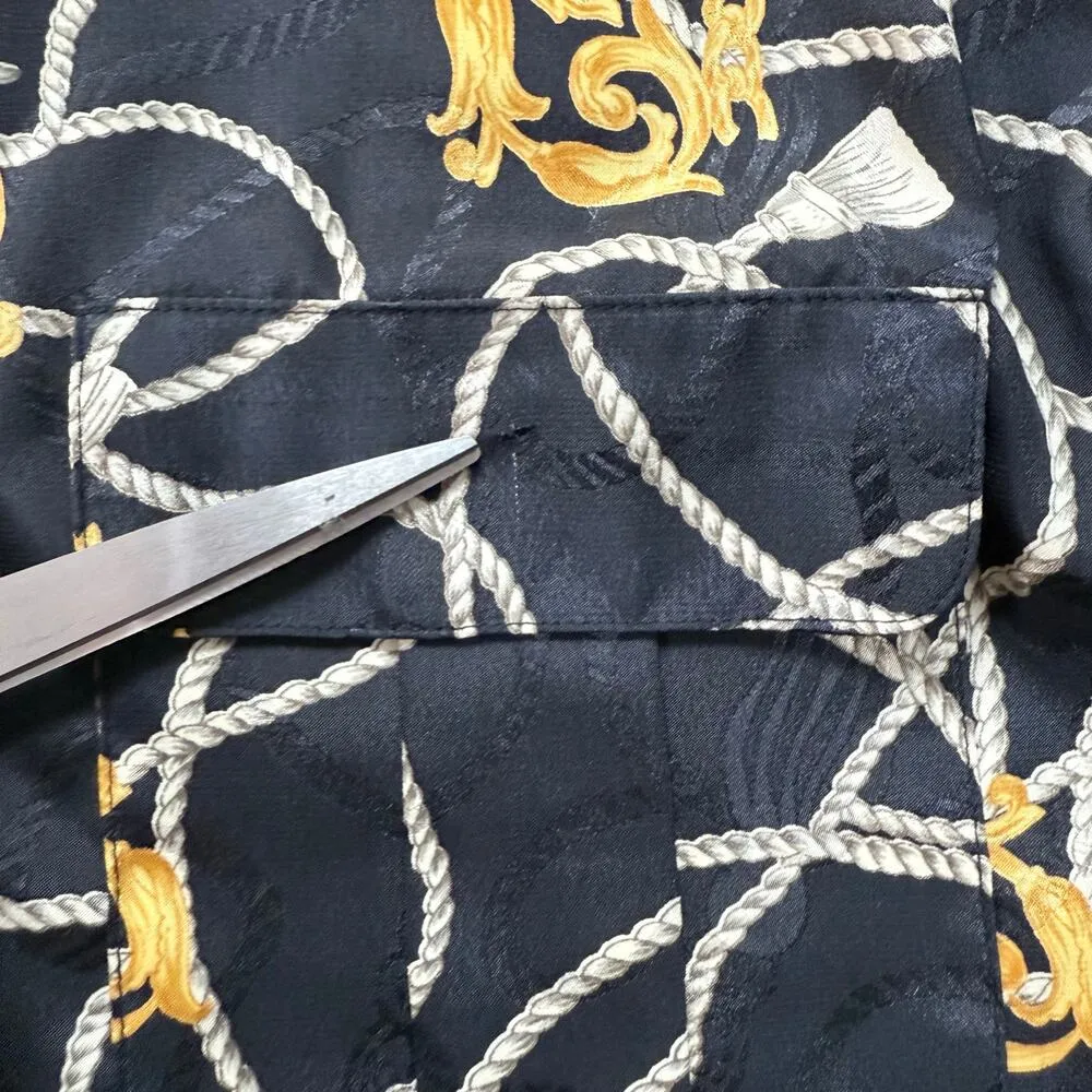 Vintage Pierre Cardin Black Gold Printed Button Up Blouse Cropped Long Sleeve, 6 - Image 11