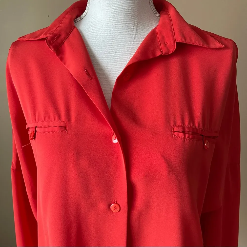 Rafaella  | Red Orange Oversized Button Down Blouse Sz 6 - Image 2